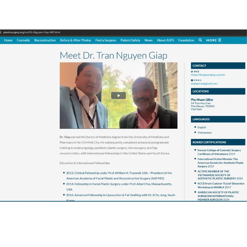 Bác sĩ Nguyên Giáp là thành viên hiệp hội thẩm mỹ hoa kỳ ASPS